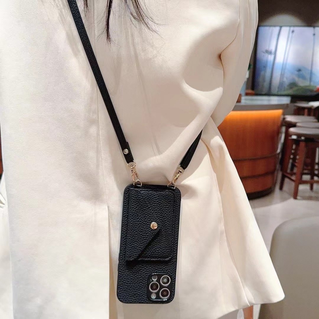 2024 Street Fashion Leather Mobile Phone Case With Shoulder Strap & Chain Wallet Card Holder For IPhone 16 15 14 13 Pro Max Plus