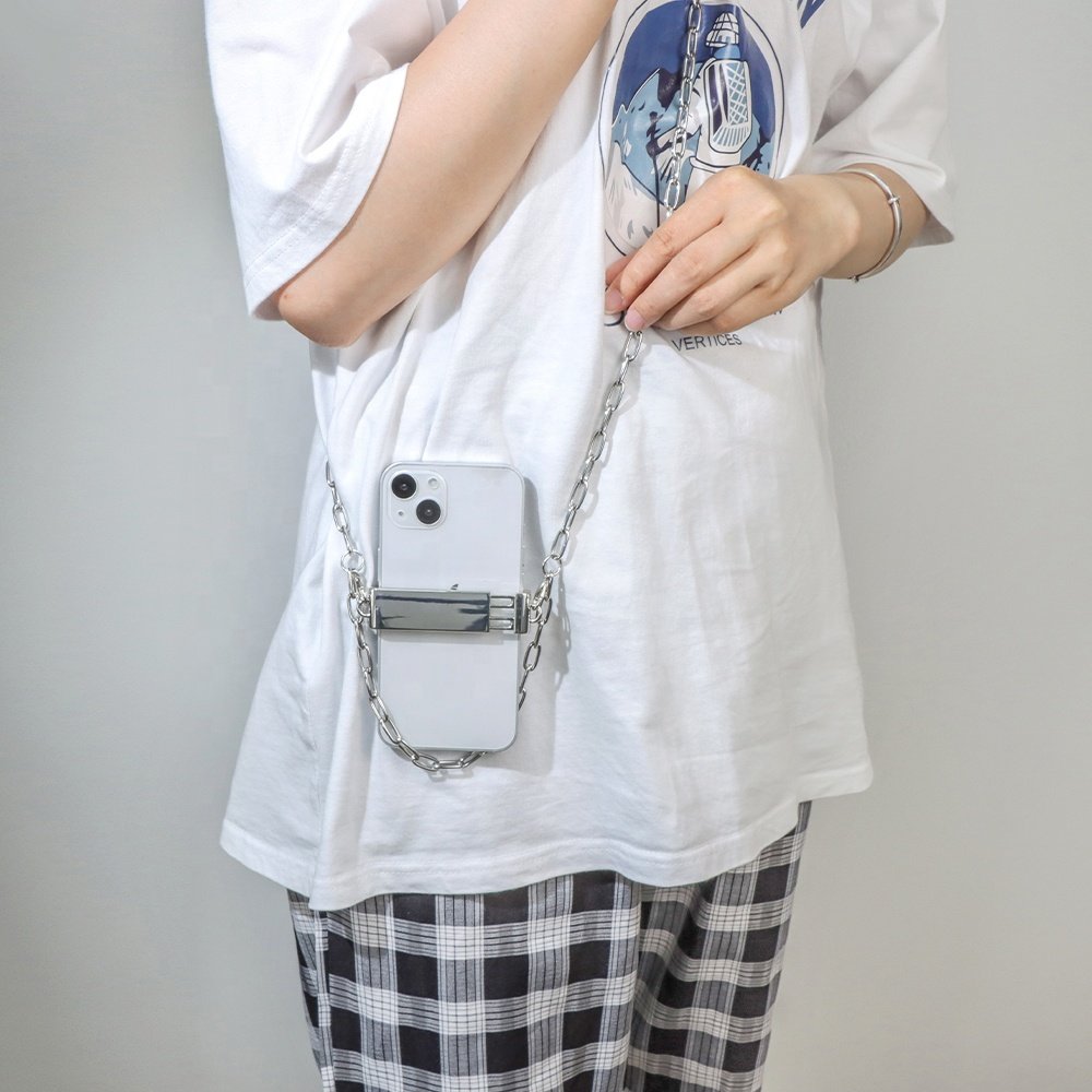 High Quality Silver Metal Stainless Stainless Cell Phone Holder Lanyard Neck Chain Mobile Phone Straps Crossbody