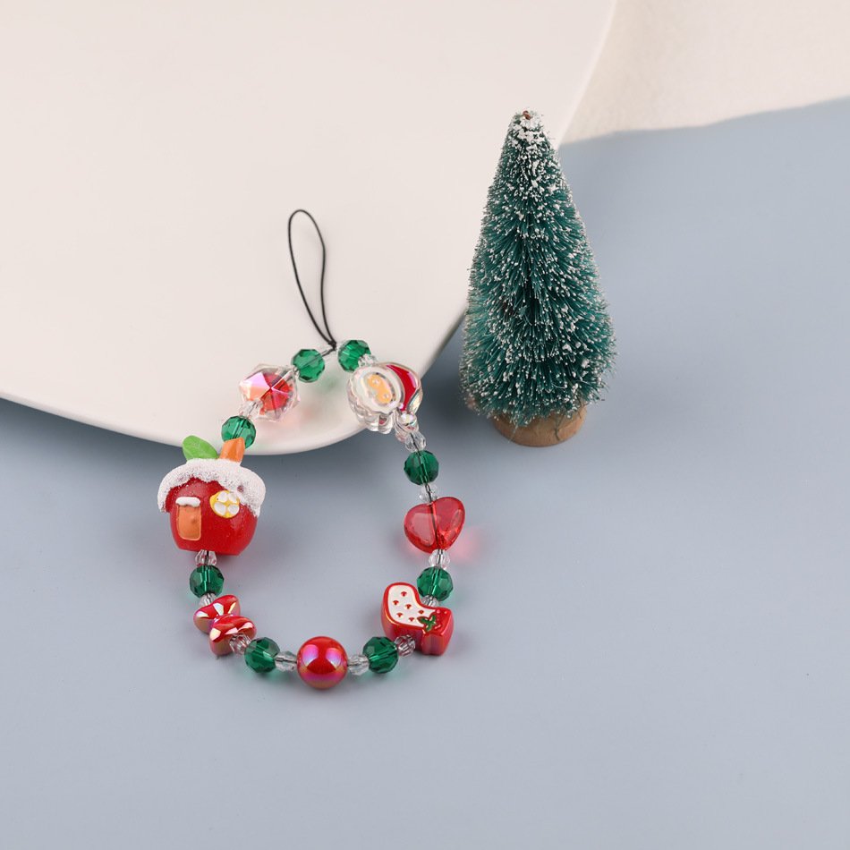 Christmas Gift Beaded Phone Lanyard Colorful Beads Camera Wrist Strap Cute Christmas Phone Charm Anti-Lost Phone Strap