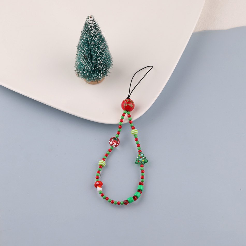 Christmas Gift Beaded Phone Lanyard Colorful Beads Camera Wrist Strap Cute Christmas Phone Charm Anti-Lost Phone Strap