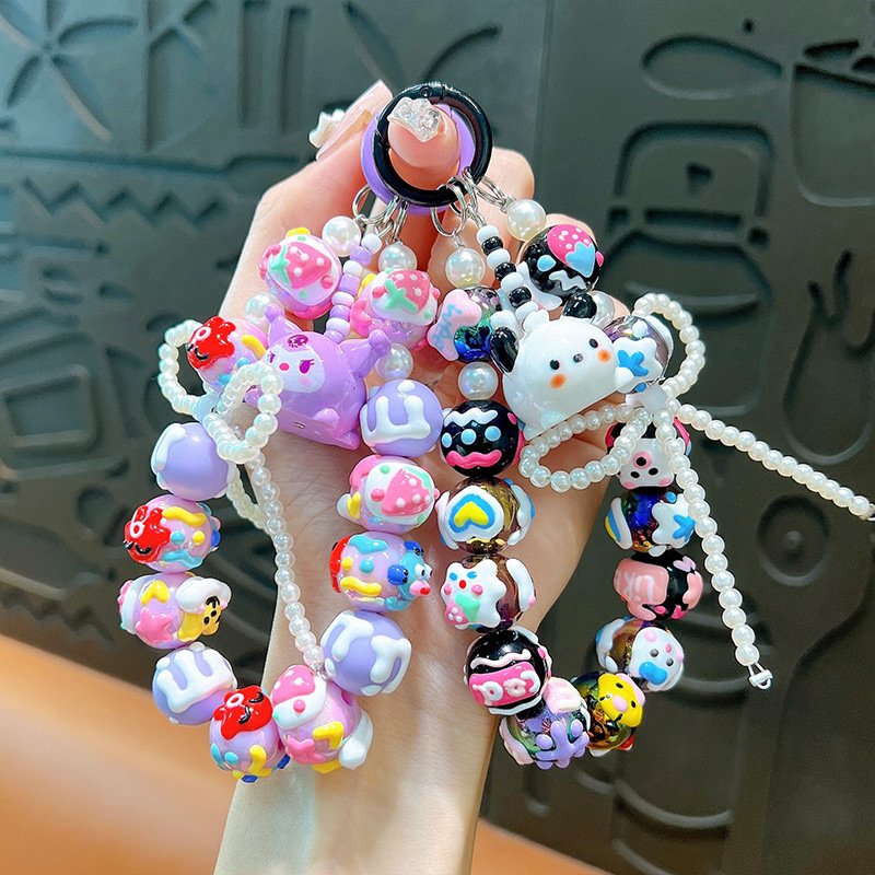 Decorative Bag Hanging Strap Wrist Lost Proof Beaded Necklace Pendant Key Chain Hand Painted Beaded Mobile Phone Chain
