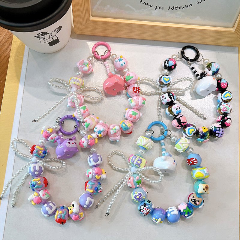Decorative Bag Hanging Strap Wrist Lost Proof Beaded Necklace Pendant Key Chain Hand Painted Beaded Mobile Phone Chain