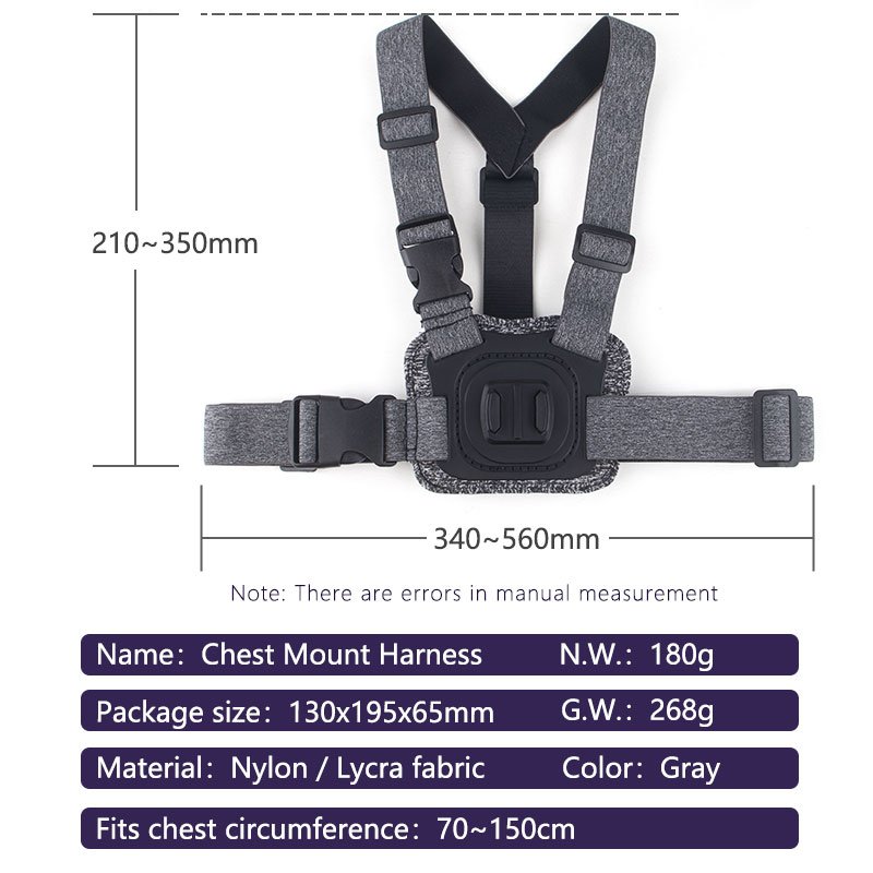 JUNNX Dual-position Mounts Adjustable Elastic Harness Chest Strap Mount for GoPros Hero 8/9/10/11 and DJI Osmo Action Camera