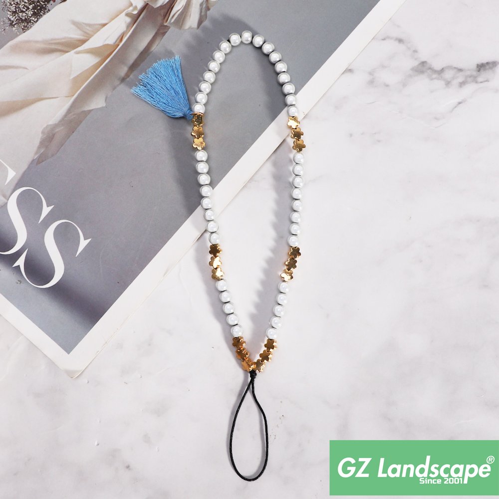 Fashion multi angle shiny opal gold beads cell phone chains straps tassel decorate pendant colorful wrist chain phone strap