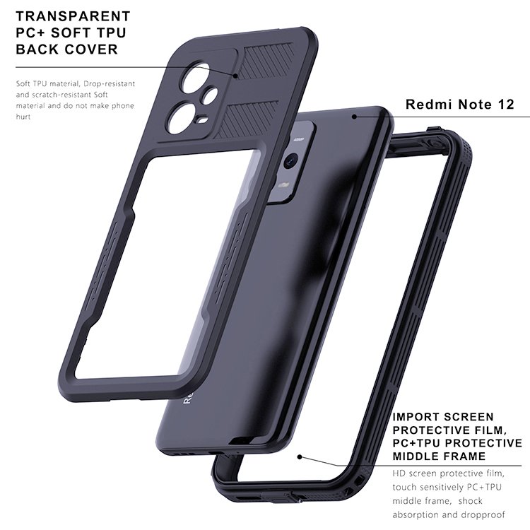 Waterproof Underwater Phone Case Shellbox Full Cover Rugged 2 Meters for Redmi Note 12 with Built-in PET Screen Protector Sports