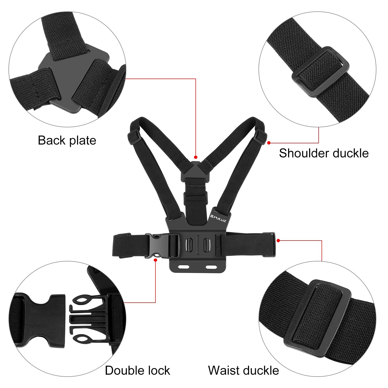 PULUZ 5 in 1 Adjustable Body Mount Belt Chest Strap Camera Belt with Phone Clamp for Mobile Phone Action Camera