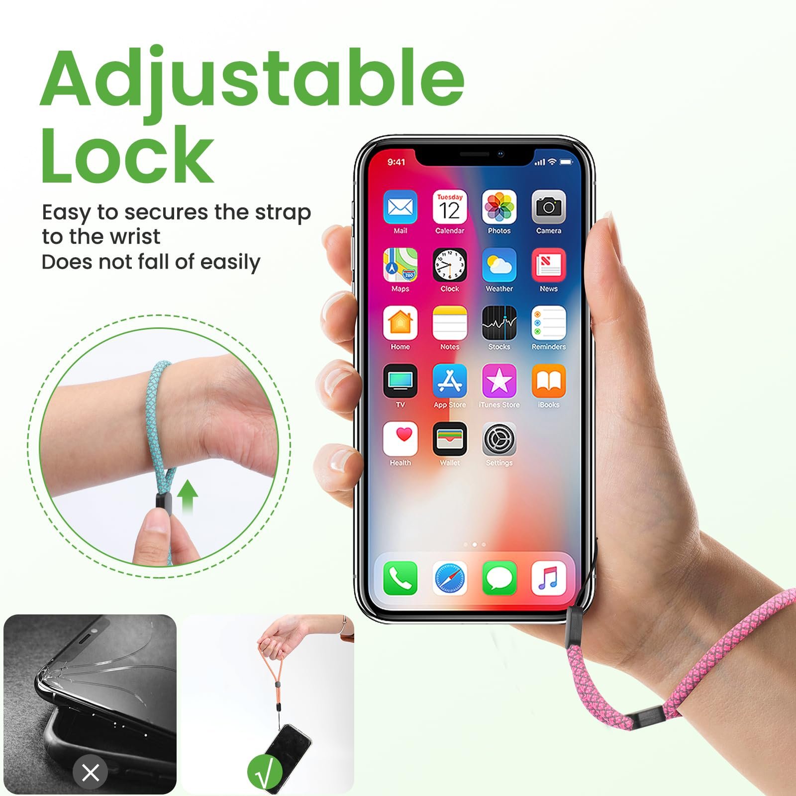 2024 Universal Reflective Adjustable Round Nylon Colorful Hand Short Anti-lost Phone Wrist Strap Lanyard with patch