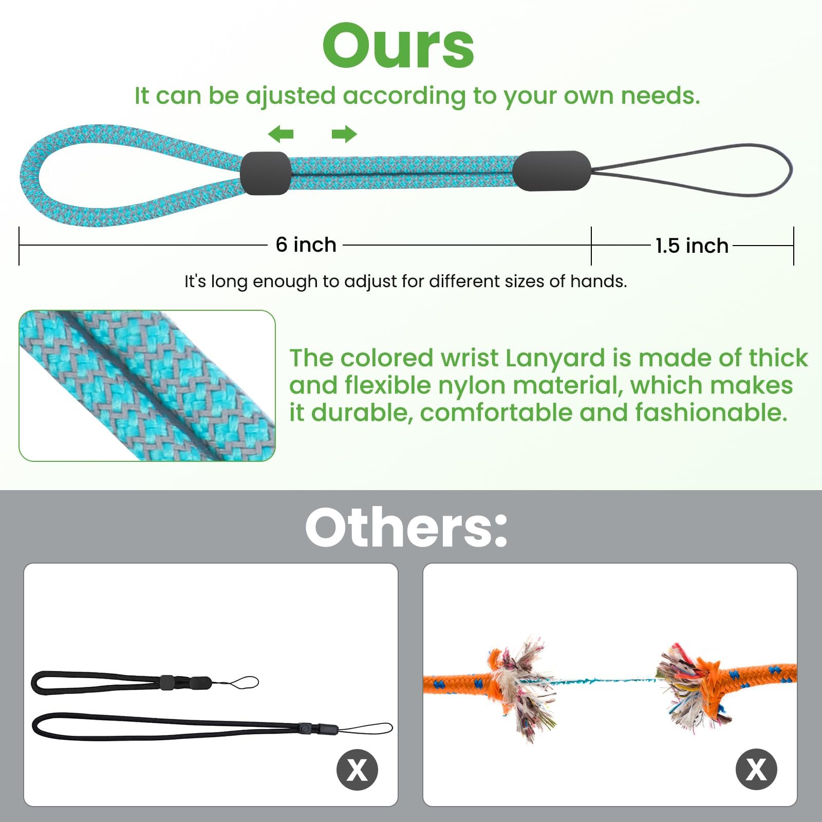 2024 Universal Reflective Adjustable Round Nylon Colorful Hand Short Anti-lost Phone Wrist Strap Lanyard with patch