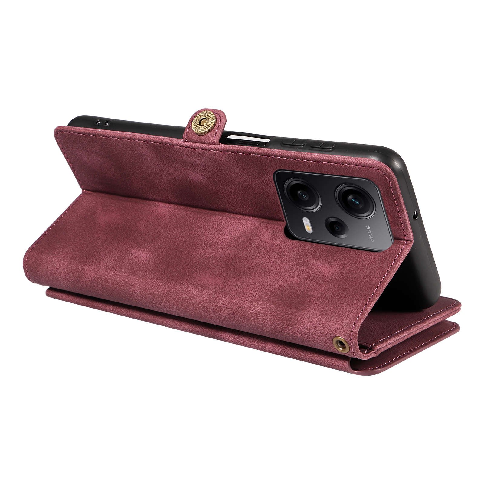 for Redmi Note 12 Pro 5G Leather Case Strap Zipper Wallet Pouch 9 Card Slots Kickstand Phone Cover