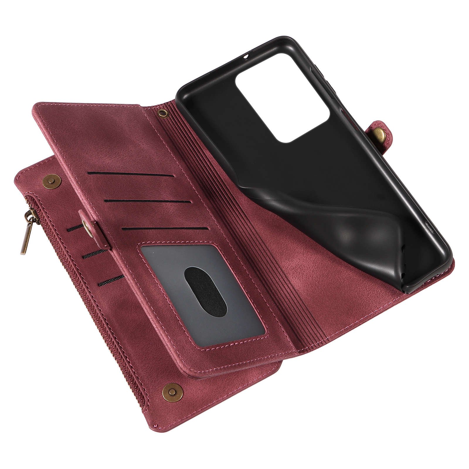 for Redmi Note 12 Pro 5G Leather Case Strap Zipper Wallet Pouch 9 Card Slots Kickstand Phone Cover