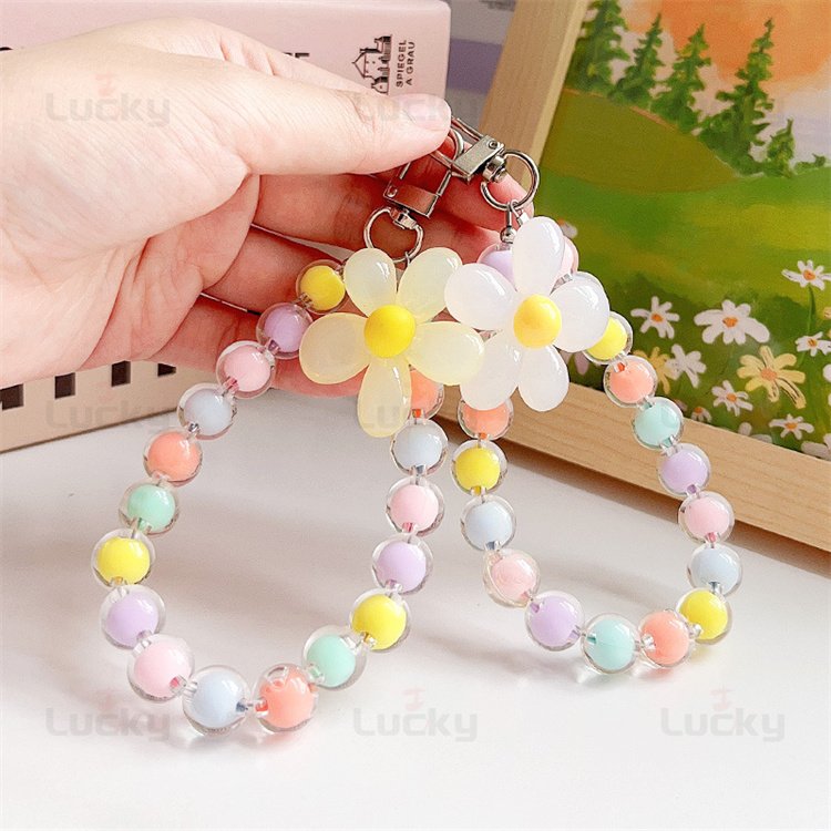 3D Cute Korean White Bowknot Love Heart Phone Chain Charm For Mobile Phone Girls Jewelry Strap Beaded Lanyard Rope