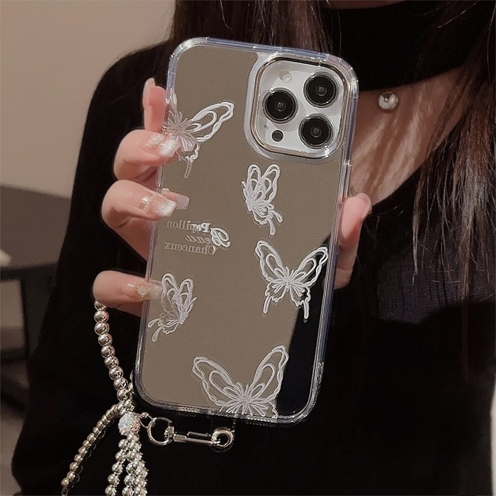 Top Seller New Designs Butterfly Shell Mobile Phone Case For Girls For Iphone 11 12 13 14 pro max With Chain