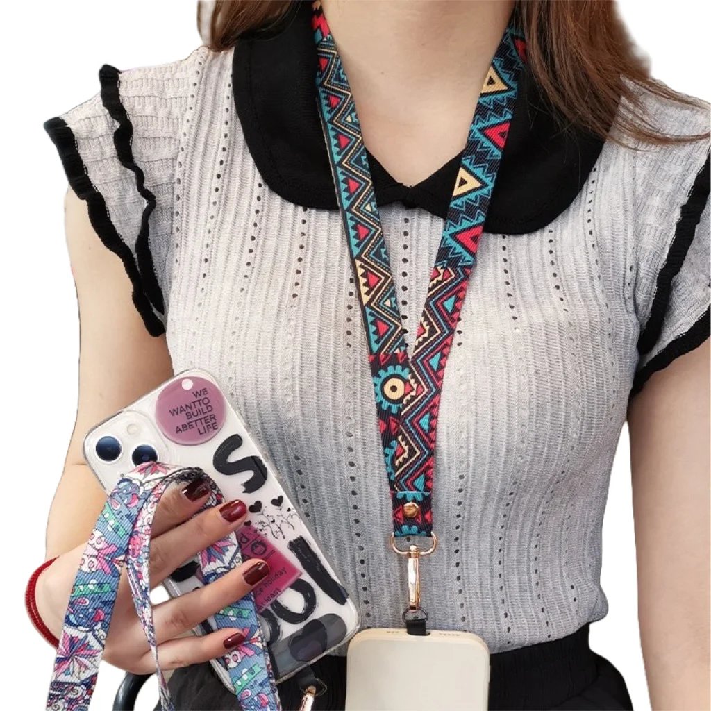 Mobile Phone Broadband Straps Long Painted Totem Lanyard Neck Band Shoulder Cord Anti Loss Rope Hang Retro Ethnic Style Strap