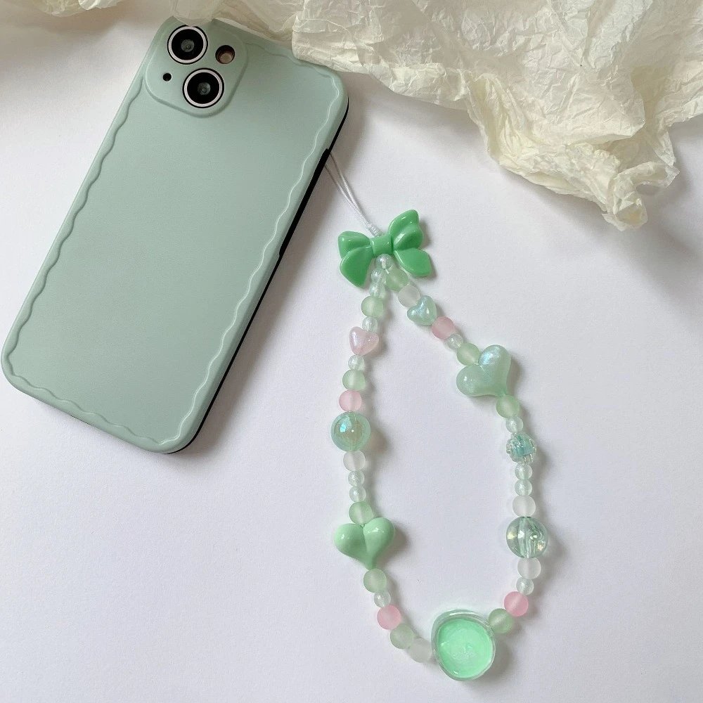 Bow Heart Beaded Bracelet Colorful Lanyard Flower Butterfly Phone Charm Pearl Mobile Phone Wrist Strap Acrylic Anti-Lost Chains