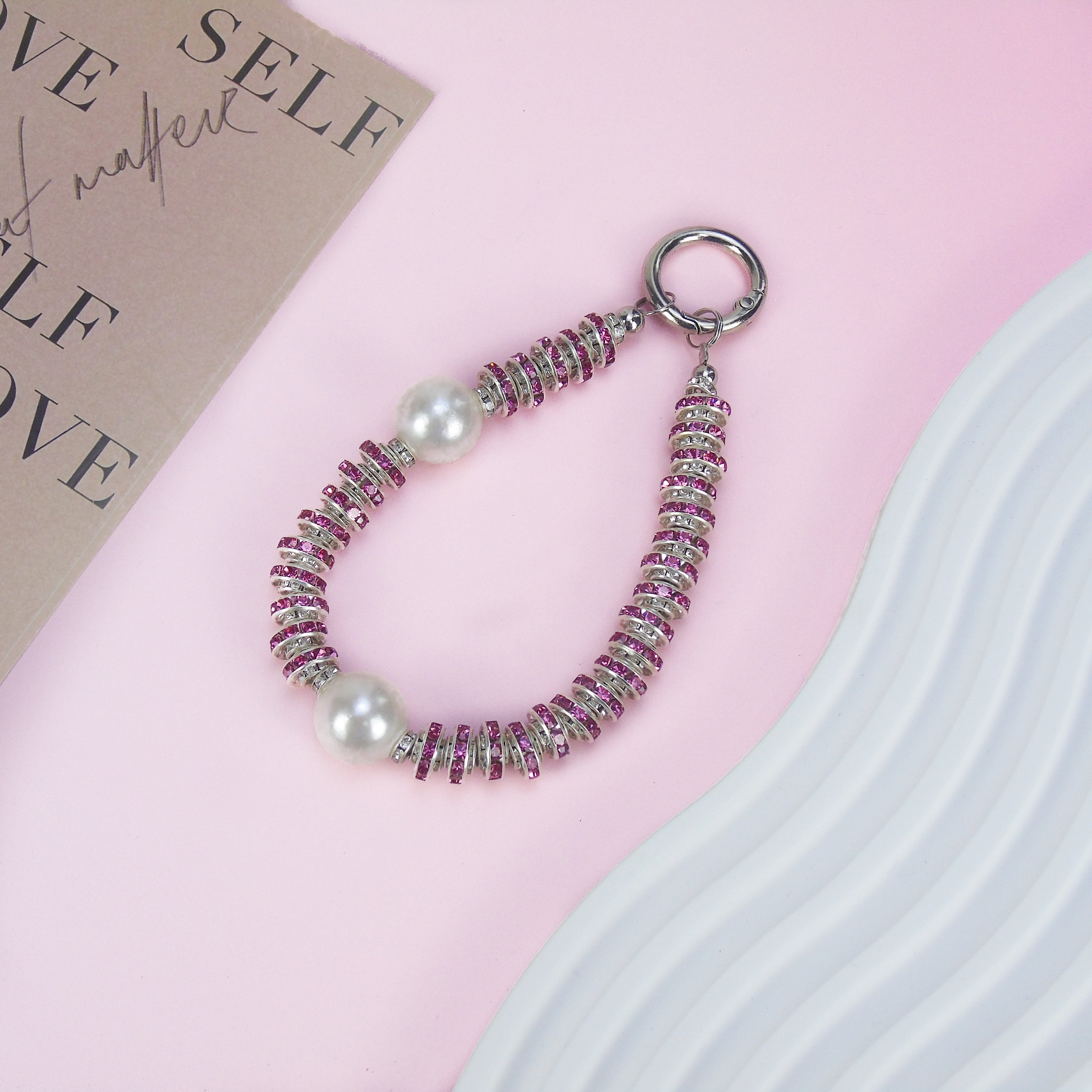 Wholesale Glitter Diamond Pearl Decoration For Phone Chain Delicate Crystal Beaded Wrist Bracelet Luxury Rhinestone Lanyard