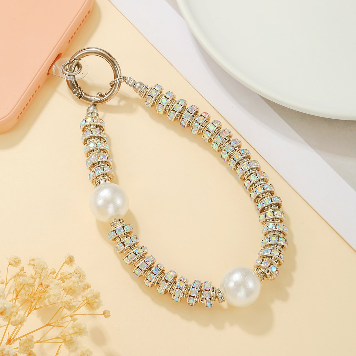 Wholesale Glitter Diamond Pearl Decoration For Phone Chain Delicate Crystal Beaded Wrist Bracelet Luxury Rhinestone Lanyard