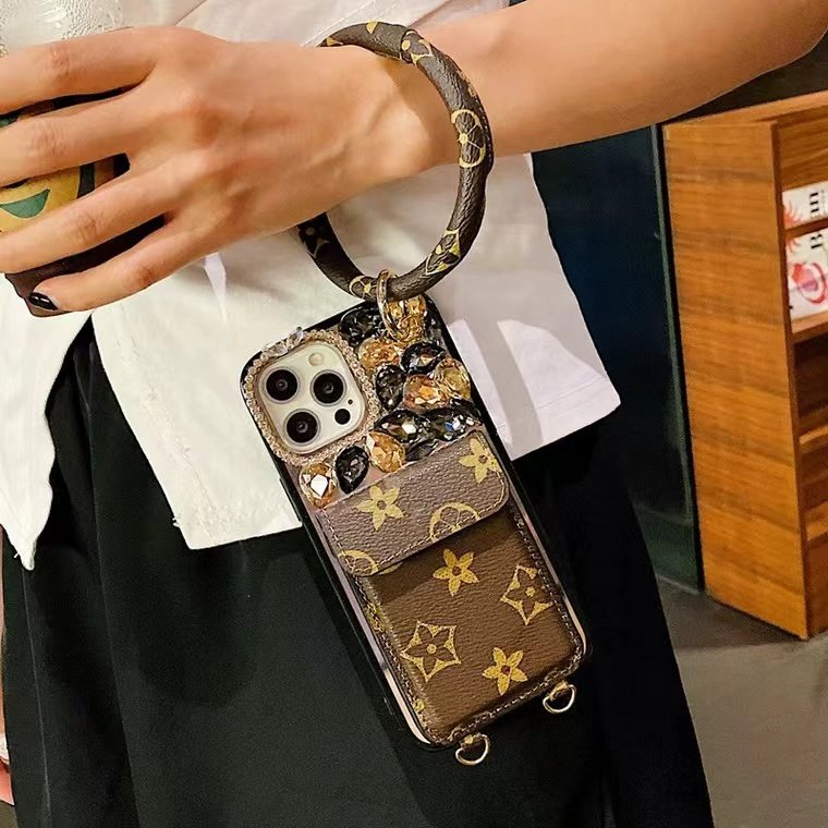 Leather patterned lower diagonal with diamond Case for iphone 15 pro trending products 14 13 12 11 luxury ins Card Holder cover