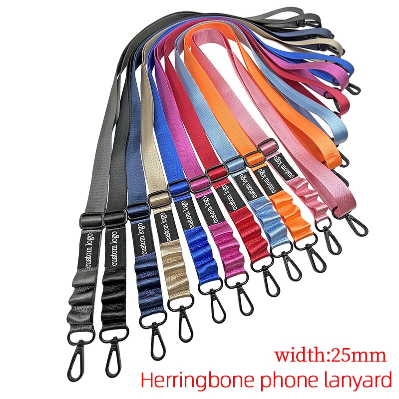 Adjustable Polyester Nylon Mobile Phone Lanyard Strap Stock Cross Body Necklace Blank Patch Mobile Phone Strap With Custom Logo