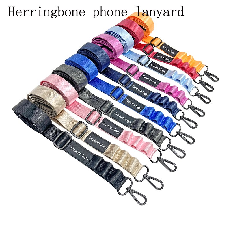 Adjustable Polyester Nylon Mobile Phone Lanyard Strap Stock Cross Body Necklace Blank Patch Mobile Phone Strap With Custom Logo