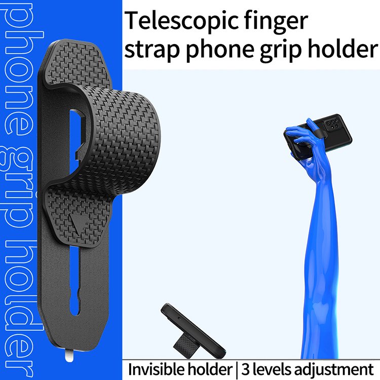 Eco-friendly universal unbreakable anti-fall convenient black TPU+PC push pull finger strap phone ring holder for mobile phone