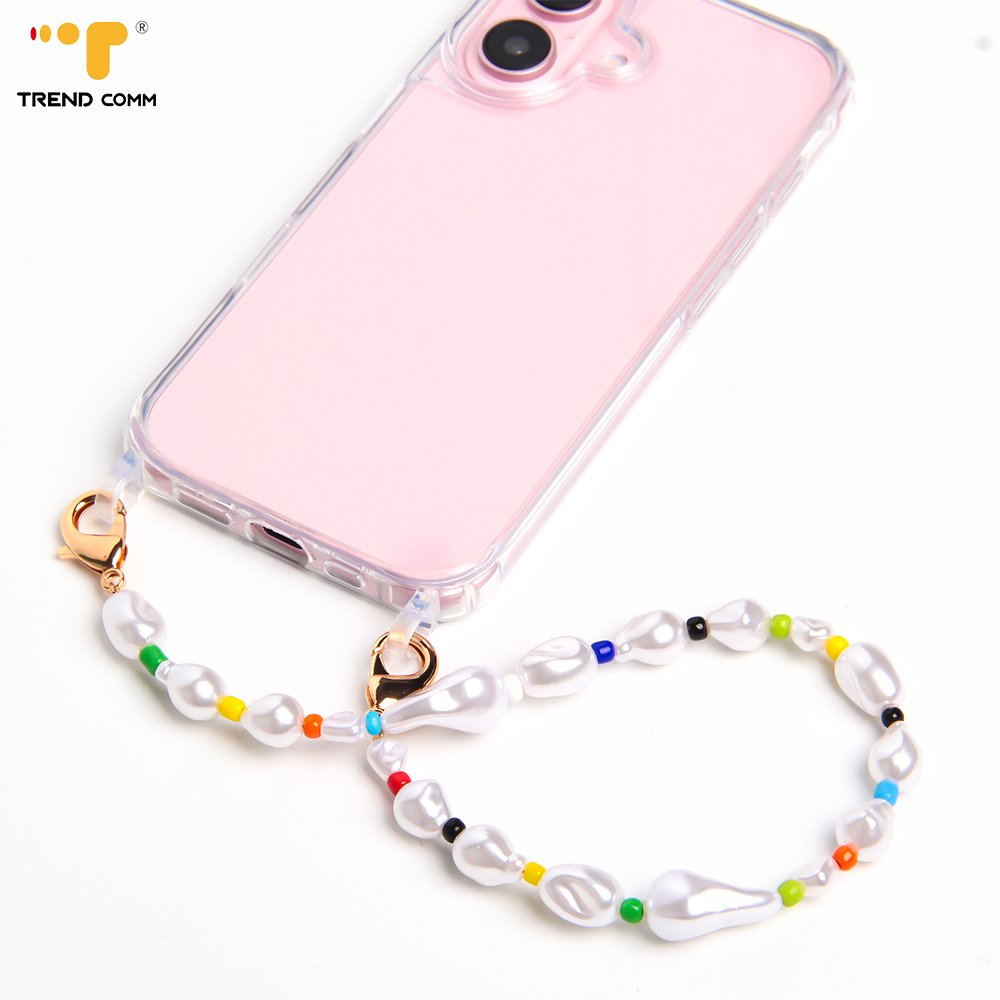 Gold Clip and Go Mobile Phone Strap Lanyard Beaded Pearl Crossbody Phone Strap with Anti-Lost Feature Hang around Neck