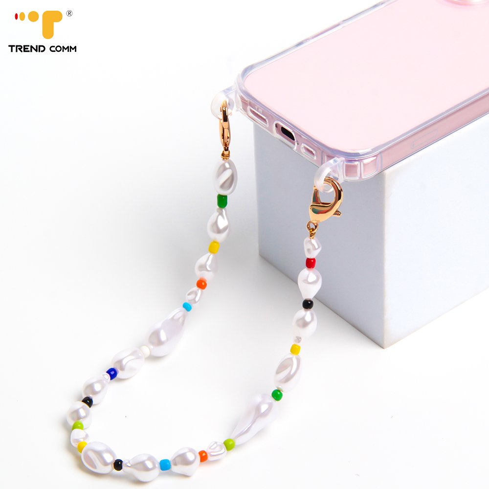 Gold Clip and Go Mobile Phone Strap Lanyard Beaded Pearl Crossbody Phone Strap with Anti-Lost Feature Hang around Neck
