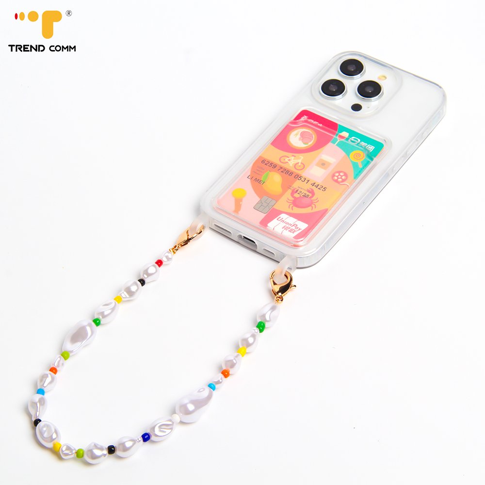 Gold Clip and Go Mobile Phone Strap Lanyard Beaded Pearl Crossbody Phone Strap with Anti-Lost Feature Hang around Neck