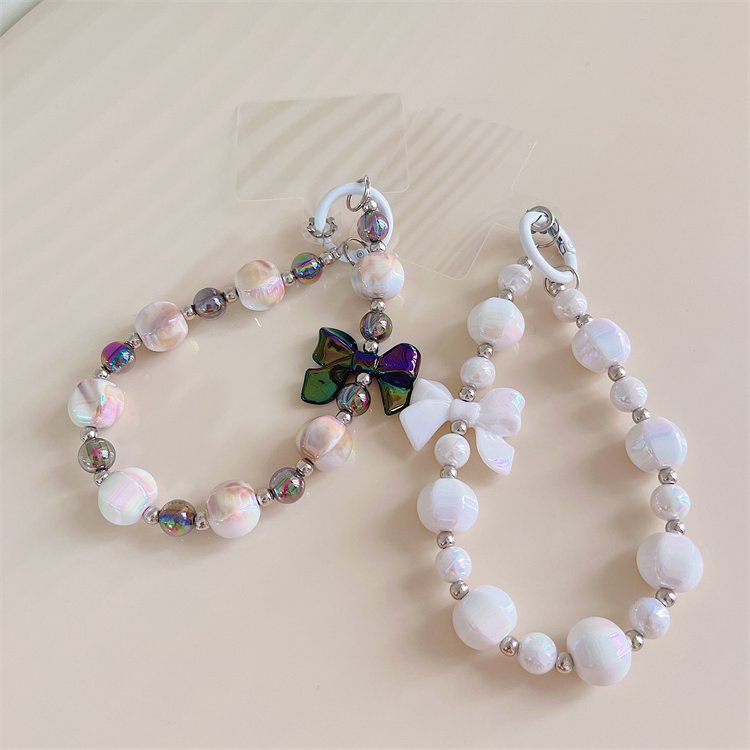 Fashion Girl Colorful Butterfly Crystal Acrylic Handmade Beaded Mobile Phone Chains Lanyard Wrist Straps