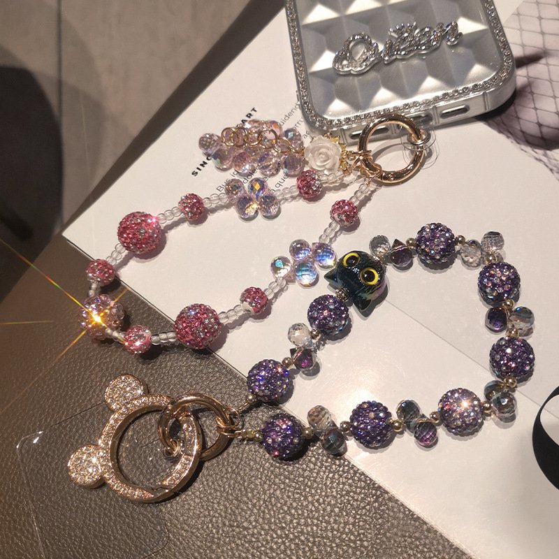 full diamond large ball bracelet lashings women's light luxury ins style wrist mobile phone bracelet hanging high-end bracelet