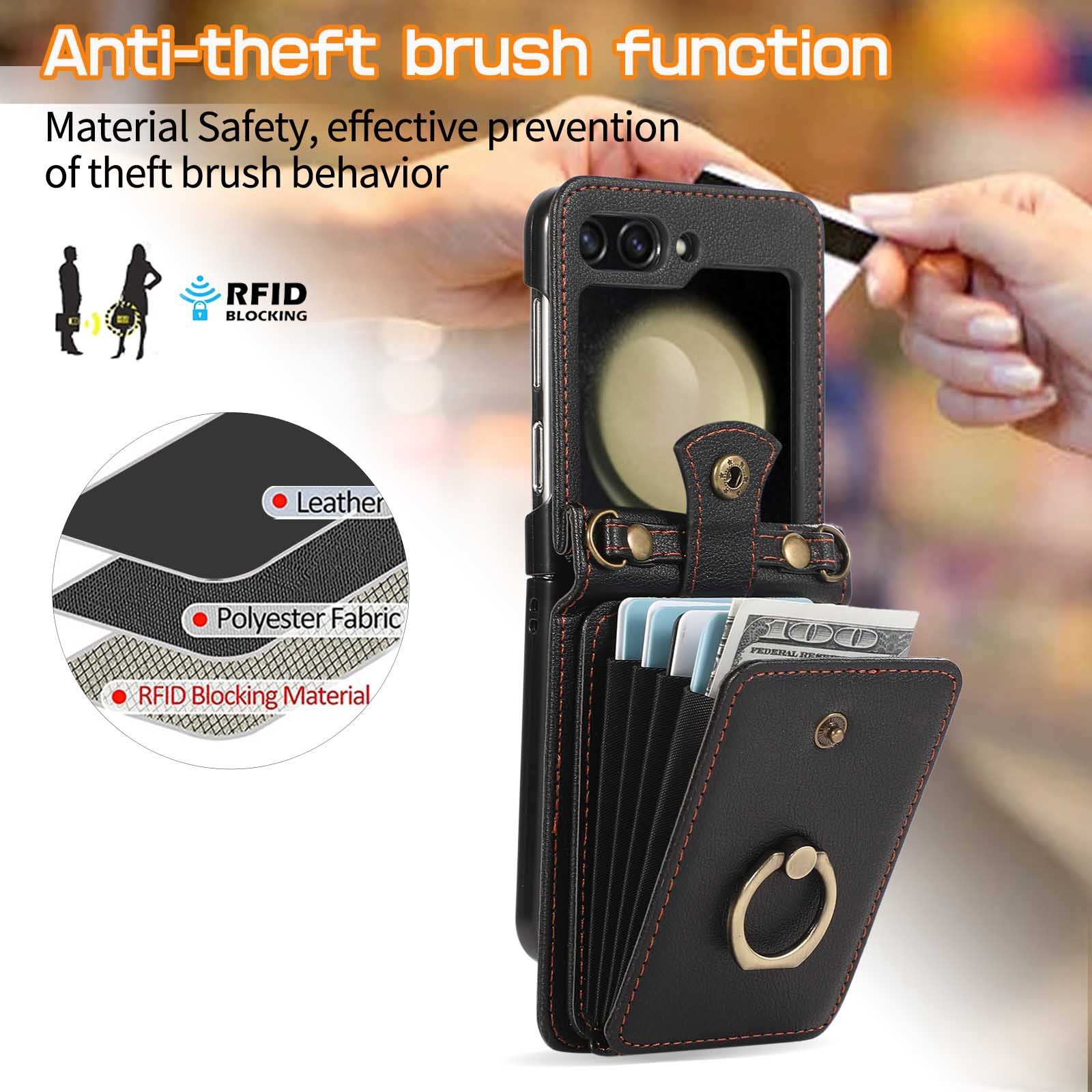 Trendy Multifunction Crossbody Folding Leather Finger Ring Clip Holder Phone Case With Wallet Card Bag For Samsung Z Flip6 5 4 3