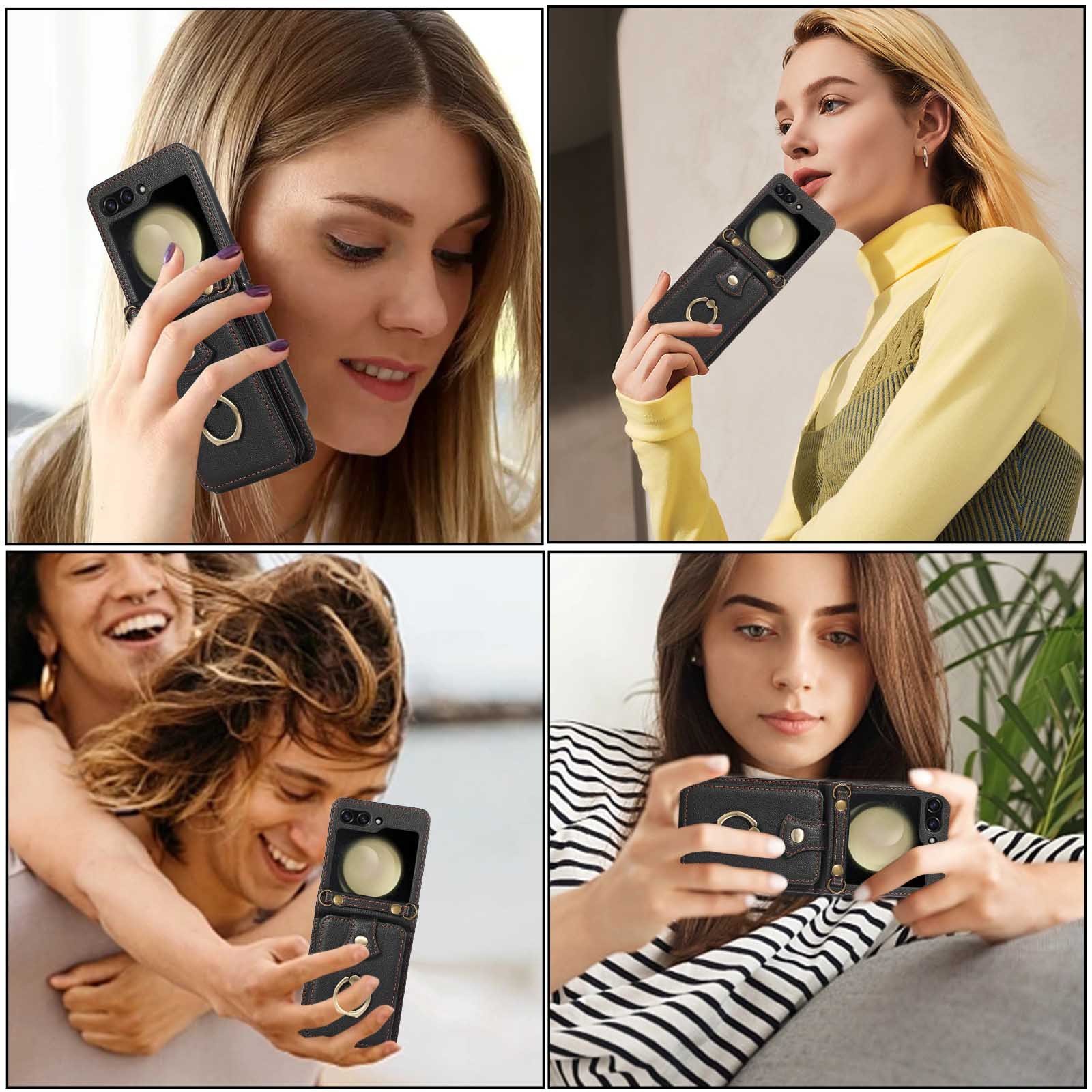 Trendy Multifunction Crossbody Folding Leather Finger Ring Clip Holder Phone Case With Wallet Card Bag For Samsung Z Flip6 5 4 3