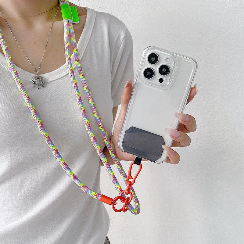Color Hardware Nylon Mobile Phone Necklace Straps Sturdy Camera Smartphone Lanyard Neck Strap Long Cell Phone Strap Black Patch