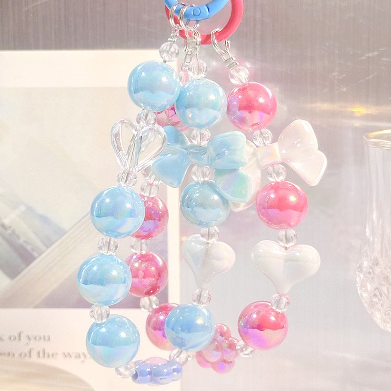 Trendy Handmade Cute Bowknot Love Phone Straps Fashion Girl Pearl Beads Phone Lanyard Wrist Strap Mobile Phone Charm Chain