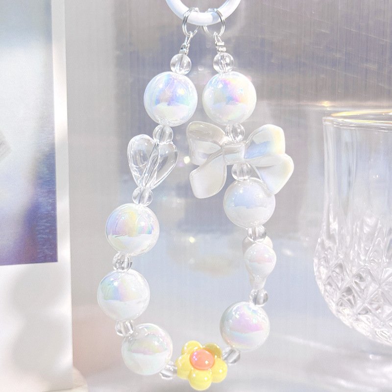 Trendy Handmade Cute Bowknot Love Phone Straps Fashion Girl Pearl Beads Phone Lanyard Wrist Strap Mobile Phone Charm Chain