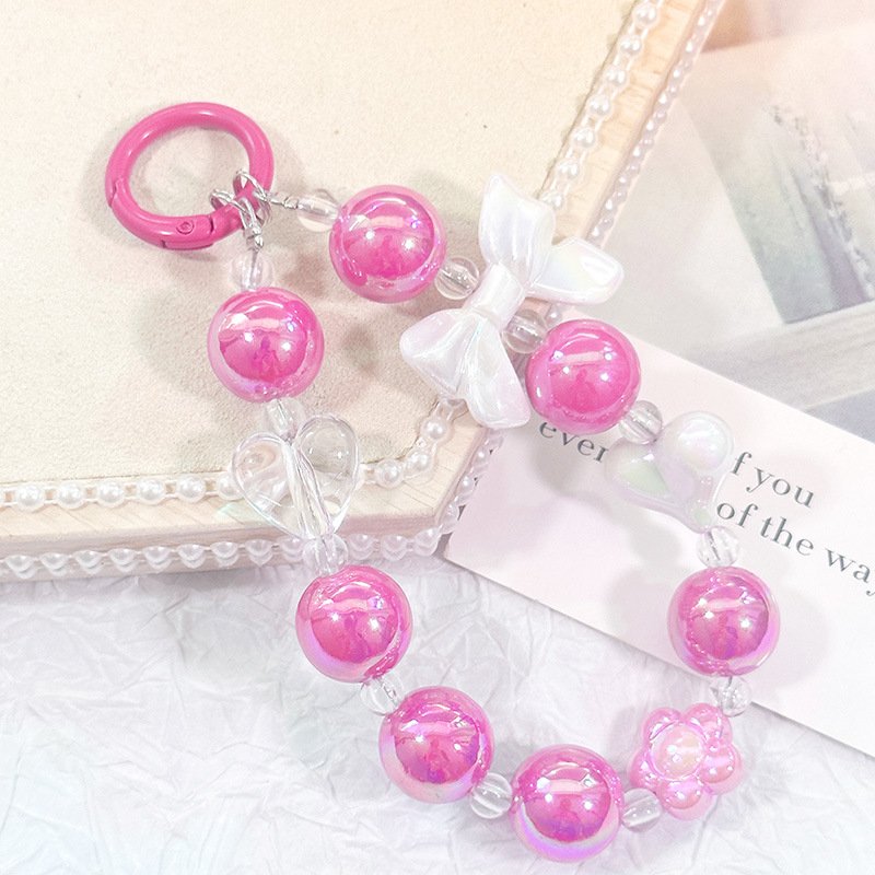 Trendy Handmade Cute Bowknot Love Phone Straps Fashion Girl Pearl Beads Phone Lanyard Wrist Strap Mobile Phone Charm Chain