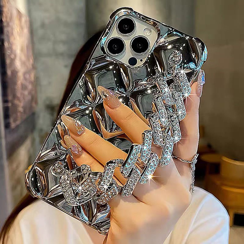 New Luxury Designer Bling Rhinestone phone Back Cover With Wristband For iPhone 16 15 14 plus 13 12 11 Pro Max Case