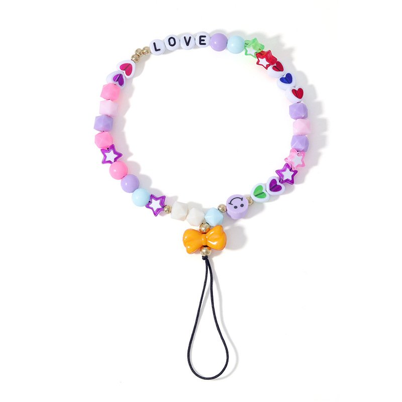 New Arrival Furit Star Pearl Butterfly Women Colorful Clay Beaded Phone Strap Charm Chain Lanyard