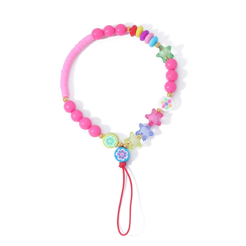 New Arrival Furit Star Pearl Butterfly Women Colorful Clay Beaded Phone Strap Charm Chain Lanyard