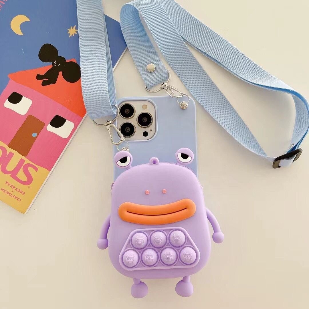 MOKO ISO BSCI shockproof Cartoon Frog Back Cover Silicone Purse Crossbody Strap Phone Case for Iphone 1112 Mini 13 14 Pro Max Xs