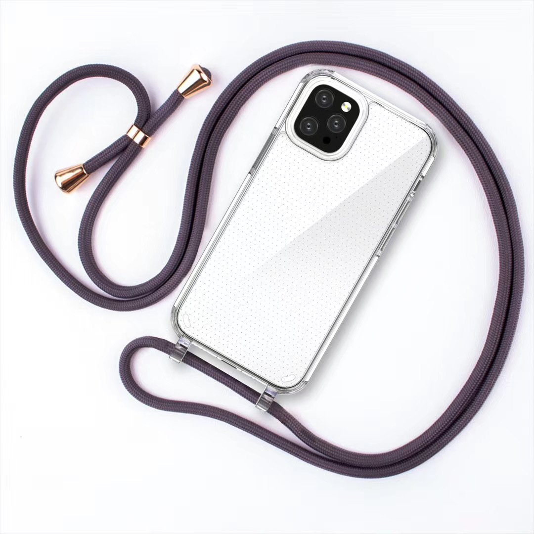 For iPhone 15 High Quality Shockproof 4 Corners Protective Transparent TPU Acrylic Phone Cover with 2 Holes for Hanging Straps