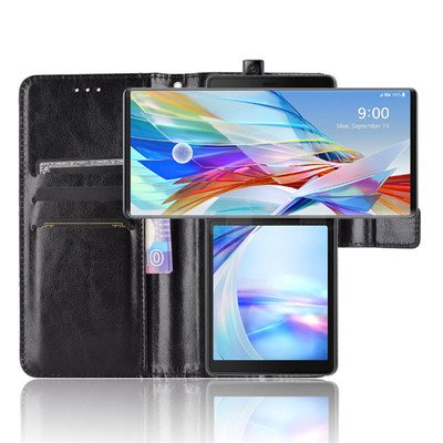 Flip PU Wallet Mobile Phone Back Cover Leather Case for LG Wing 5G Kickstand Holder Business Mobile Phone Cases with Card Slot