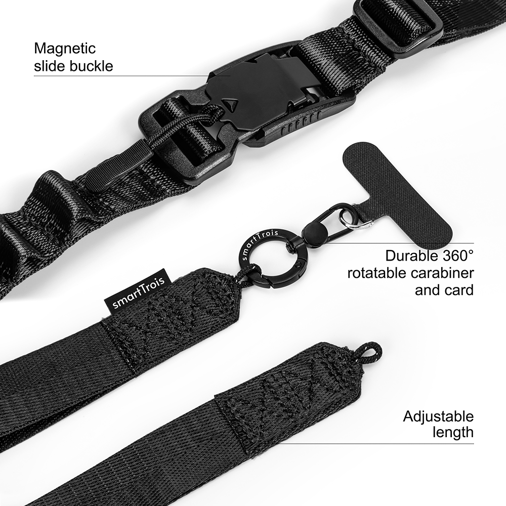 Universal Polyester Nylon Mobile Neck Shoulder Tether Patch Lanyard Crossbody Phone Strap With Safety Buckle