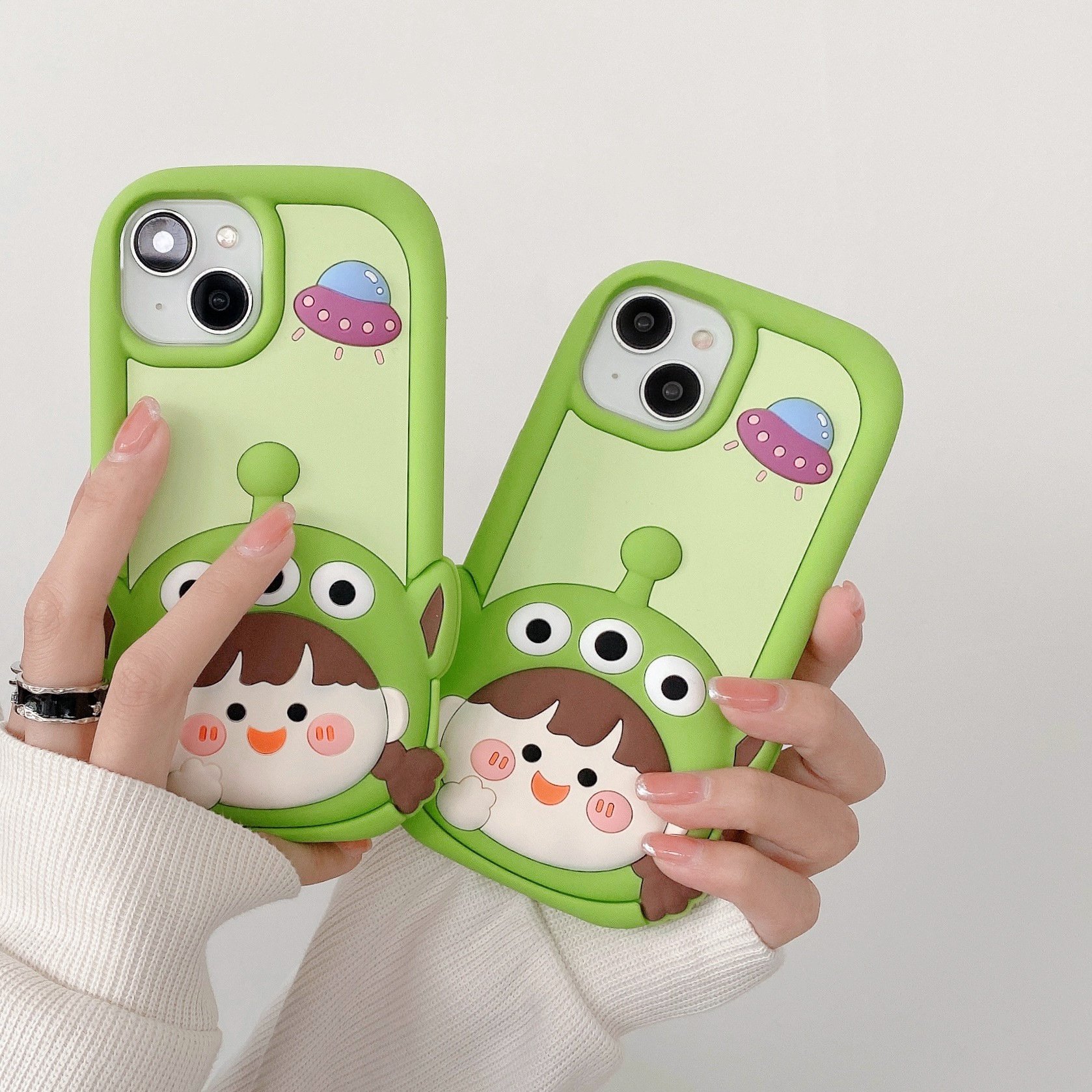 Cute 3D Interesting Braided HairGirl Airship Phone Case for iPhone 14 11 12 13 Pro Max Soft Silicone Shockproof Back Cover