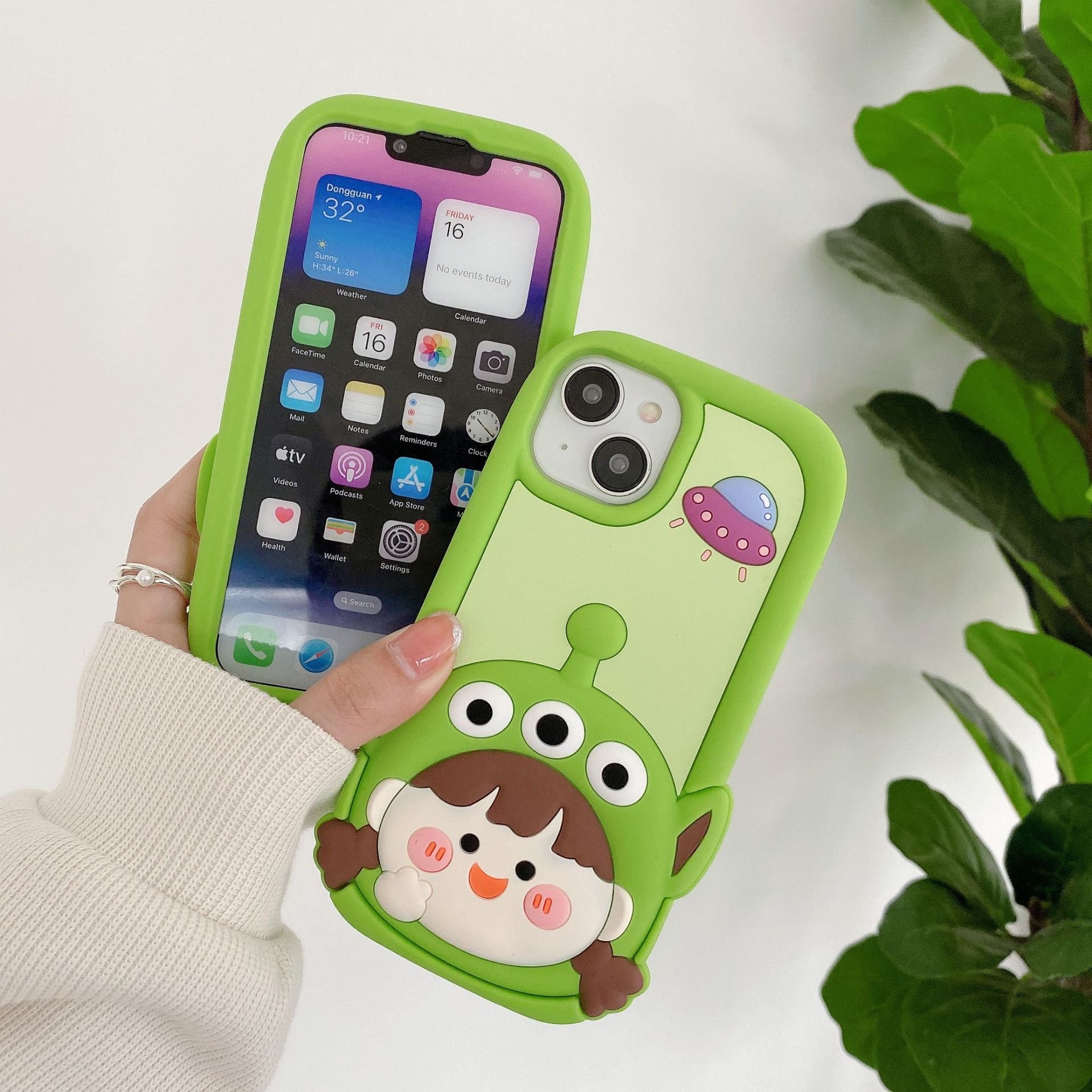Cute 3D Interesting Braided HairGirl Airship Phone Case for iPhone 14 11 12 13 Pro Max Soft Silicone Shockproof Back Cover