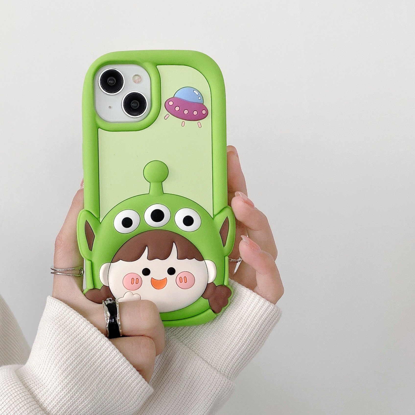 Cute 3D Interesting Braided HairGirl Airship Phone Case for iPhone 14 11 12 13 Pro Max Soft Silicone Shockproof Back Cover