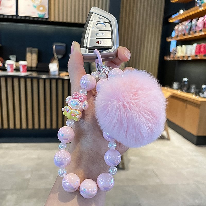 Cartoon phone chain beaded bow Korean style keychain phone case accessory Girl heart chain bag pendant