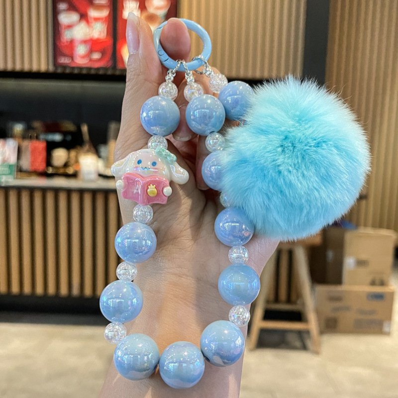 Cartoon phone chain beaded bow Korean style keychain phone case accessory Girl heart chain bag pendant