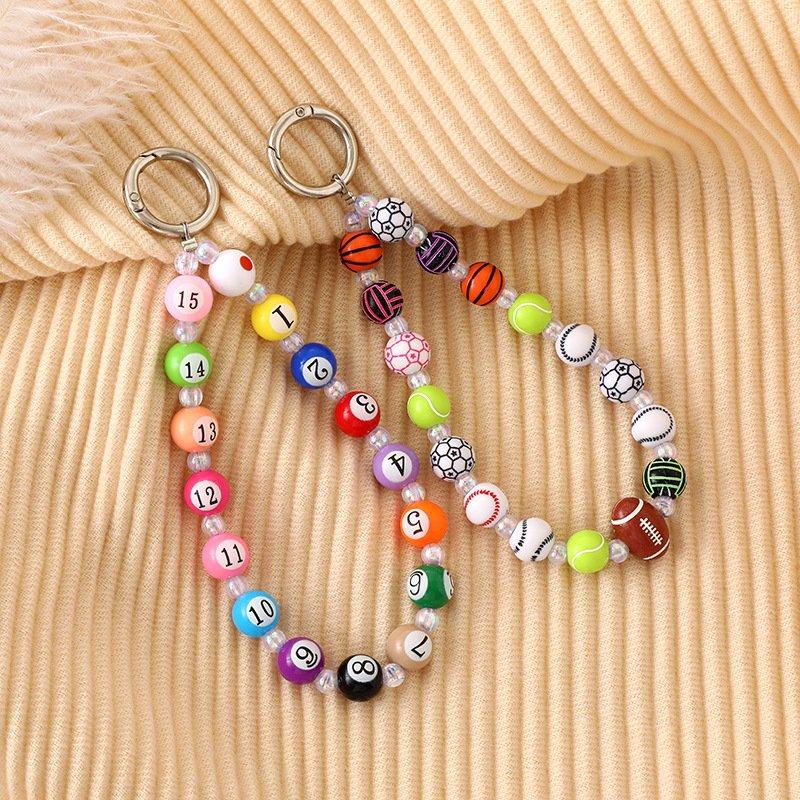 Lilangda Creative Simulation Billiards Beaded Keychain Colorful Table Ball Beaded Charms Key Ring Bag Decoration Sports Gifts