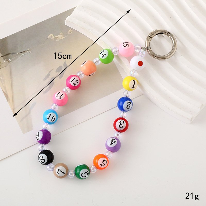 Lilangda Creative Simulation Billiards Beaded Keychain Colorful Table Ball Beaded Charms Key Ring Bag Decoration Sports Gifts