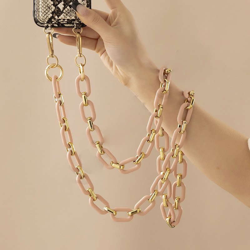 Universal Acrylic Phone Crossbody Necklace Gold Phone Case Lanyard Women Fashion Acrylic Chain Mobile Phone Chain Strap 120cm
